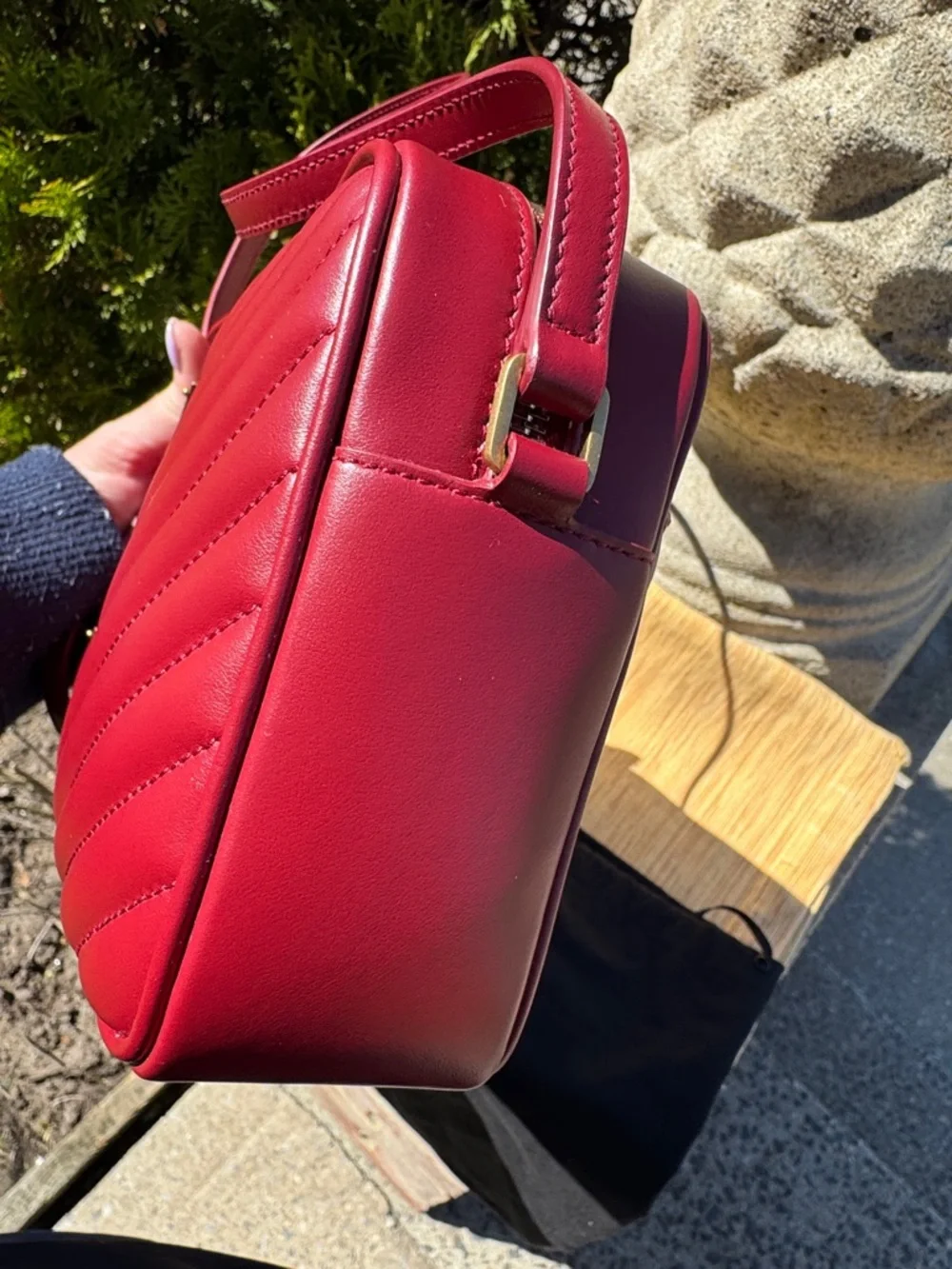 New! Saint Laurent Quilted Red Leather Crossbody Camera Bag with Gold YSL Logo